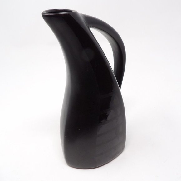 Vintage Black Tone on Tone Glazed Ceramic Pitcher Matte with Glossy Stripes Uniq - Picture 3 of 10